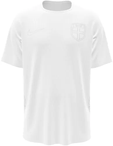 Camisa terceiro uniforme da Noruega 2026 toda branca com escudo em relevo, frente e costas