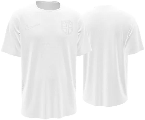 Camisa terceiro uniforme da Noruega 2026 toda branca com escudo em relevo, frente e costas