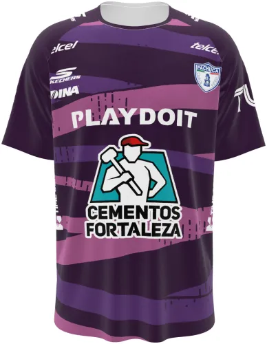 Camisa de goleiro do Pachuca 2026 - 2027 roxa com faixas onduladas rosa, frente e costas