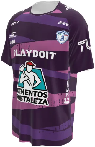 Camisa de goleiro do Pachuca 2026 - 2027 roxa com faixas onduladas rosa, frente e costas