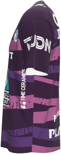 Camisa de goleiro do Pachuca 2026 - 2027 roxa com faixas onduladas rosa, frente e costas