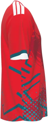 Camisa conceito do País de Gales 2026 vermelha com dragão e meio-tom turquesa, frente e costas