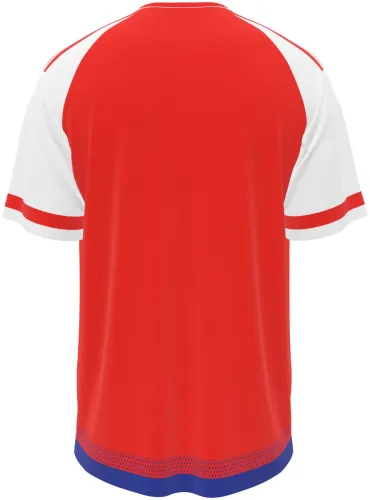 Camisa retrô do Paraguai 2015 listrada de vermelho e branco com renda ñandutí, frente e costas