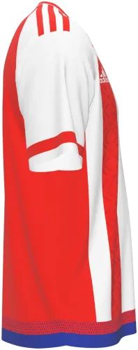 Camisa retrô do Paraguai 2015 listrada de vermelho e branco com renda ñandutí, frente e costas