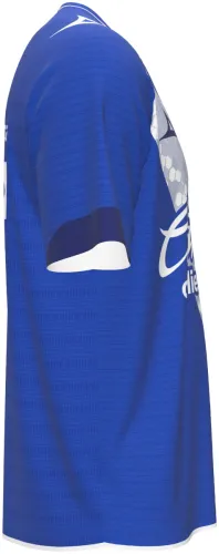 Camisa visitante do Puebla 2026 - 2027 azul com faixa diagonal branca de favos, frente e costas