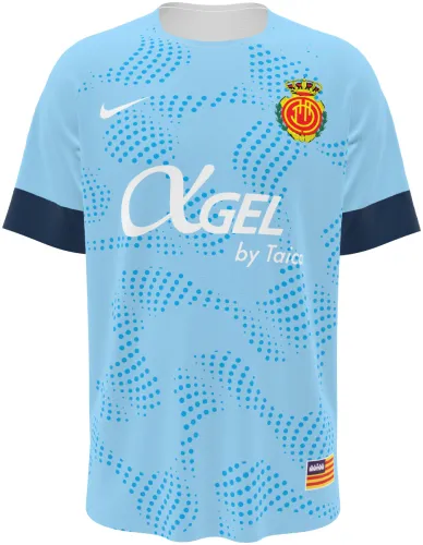Camisa terceiro uniforme do RCD Mallorca 2026 - 2027 azul-claro com ondas de pontos, frente e costas