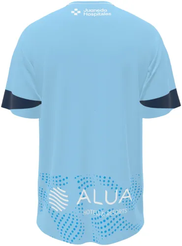 Camisa terceiro uniforme do RCD Mallorca 2026 - 2027 azul-claro com ondas de pontos, frente e costas
