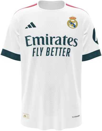 Camisa titular do Real Madrid 2026 - 2027 branca com escudo dourado, frente e costas