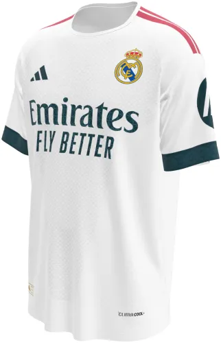 Camisa titular do Real Madrid 2026 - 2027 branca com escudo dourado, frente e costas