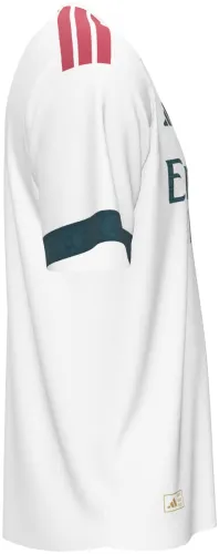 Camisa titular do Real Madrid 2026 - 2027 branca com escudo dourado, frente e costas