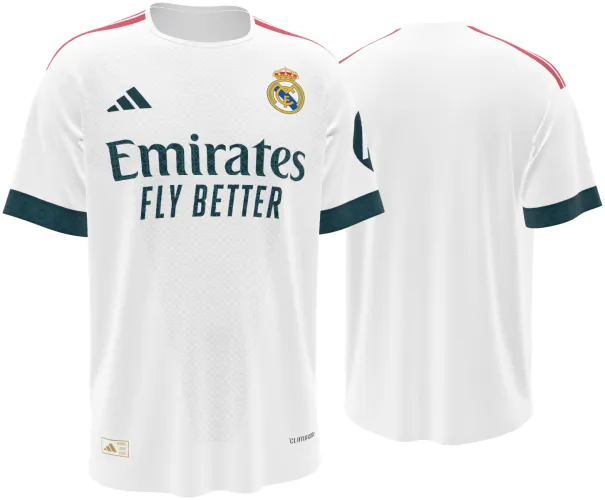 Camisa titular do Real Madrid 2026 - 2027 branca com escudo dourado, frente e costas