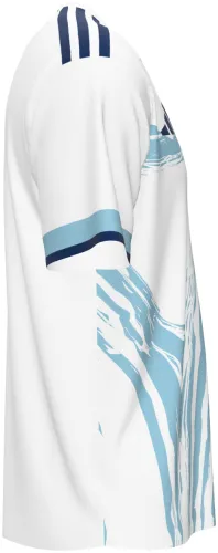 Camisa titular de San Marino 2026 branca com pinceladas azuis, frente e costas