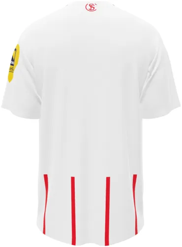 Camisa visitante do SC Freiburg 2026 - 2027 branca com filetes vermelhos, frente e costas