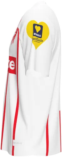 Camisa visitante do SC Freiburg 2026 - 2027 branca com filetes vermelhos, frente e costas