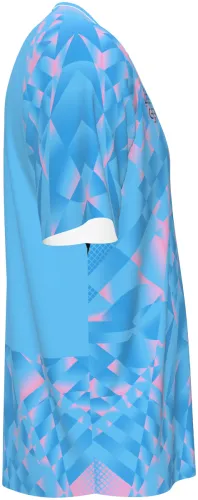 Camisa de goleiro da Suíça 2026 azul-clara com facetas de cristal rosa, frente e costas