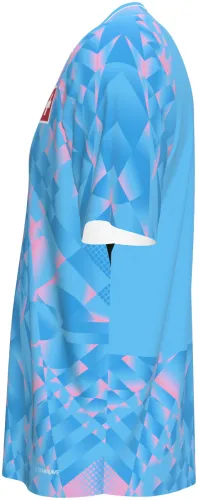 Camisa de goleiro da Suíça 2026 azul-clara com facetas de cristal rosa, frente e costas