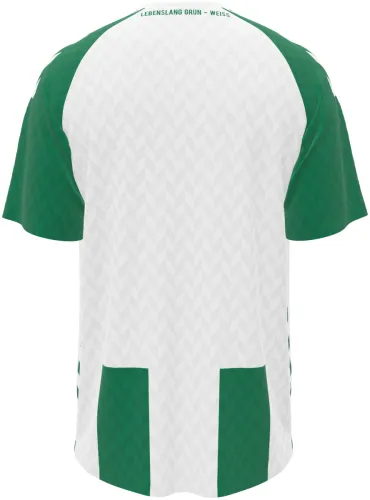 Camisa titular do Werder Bremen 2026 - 2027 com faixas verdes e brancas, frente e costas