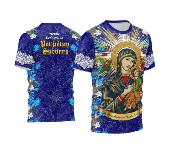 Arte Estampa Camisa Azul - Religião - Festejo - Nossa Senhora do Perpétuo Socorro 2024
