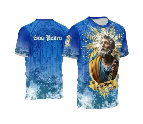 Arte Estampa Camisa Azul e Dourada 2024 - Religião - São Pedro 2024