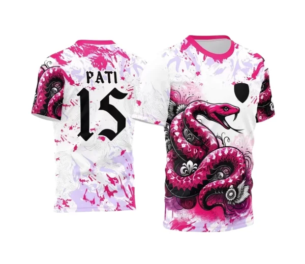 Arte Estampa Camisa Branca e Rosa - Interclasse 2024 - Jogos Internos 2024 - Serpente Rosa