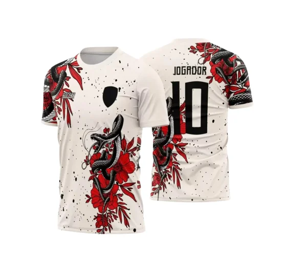 Arte Estampa Camisa Interclasse - Jogos Internos 2024 - Cobra e Flores Vermelhas