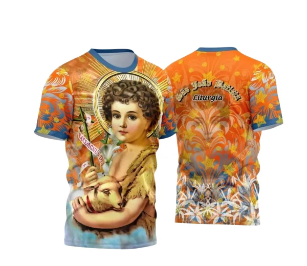 Arte Estampa Camisa Laranja  2024 - Religião - Festejo - São João Batista 2024 - 2025 