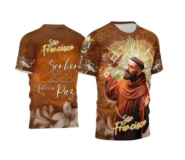 Arte Estampa Camisa Marrom - Religião - Festejo - São Francisco de Assis 2024 