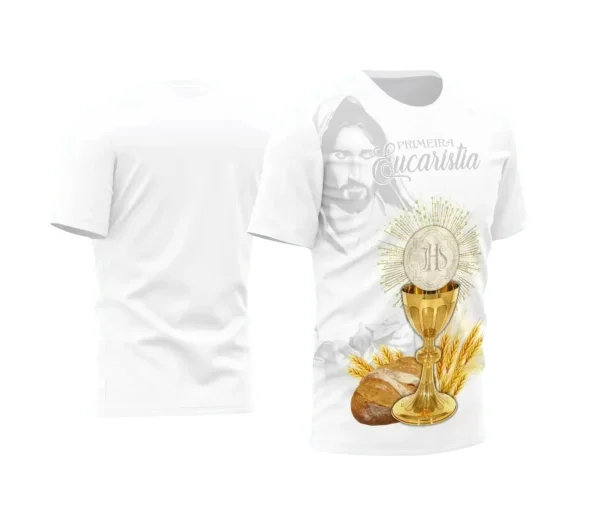 Arte Estampa Camisa Religião 2024 - Eucaristia Primeira Comunhão