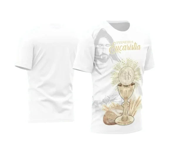 Arte Estampa Camisa Religião 2024 - Eucaristia Primeira Comunhão