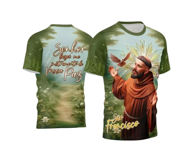 Arte Estampa Camisa Verde - Religião - Festejo - São Francisco de Assis 2024