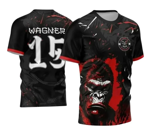 Camiseta Escolar Gorila – Preta e Vermelha Interclasse