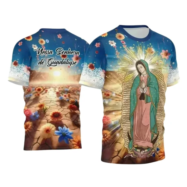 Arte Estampa Camiseta - Religião - Festejo - Devoção - Nossa Senhora de Guadalupe - 2024 - 2025