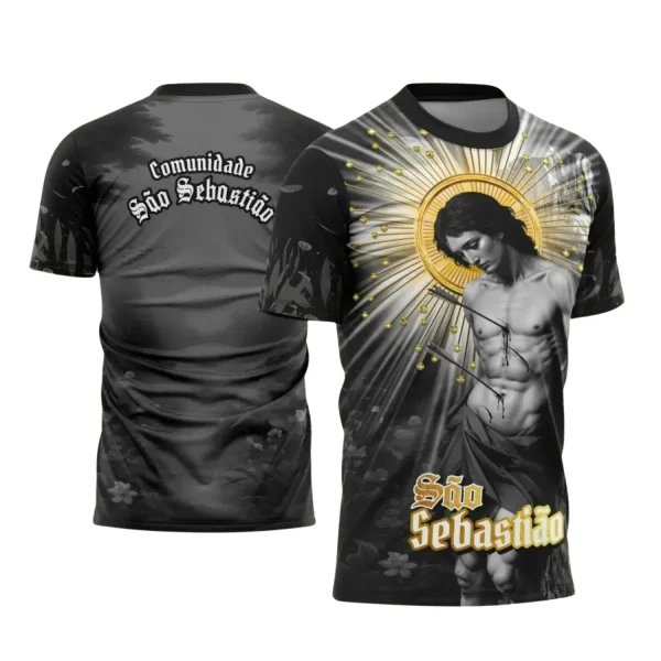 Arte Estampa Camiseta Religiosa - Preta - São Sebastião - Religião - 2025 - Festejo e Devoção - 2025