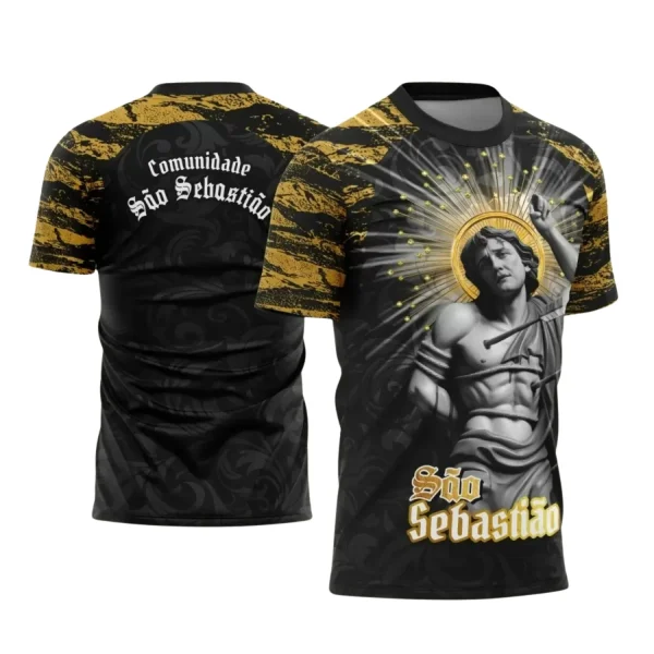 Arte Estampa Camiseta Religiosa - Preta - São Sebastião - Religião - 2025 - Festejo e Devoção - 2025