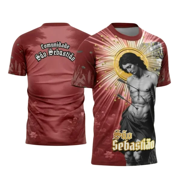 Arte Estampa Camiseta Religiosa - Vermelha - São Sebastião - Religião - 2025 - Festejo e Devoção - 2025