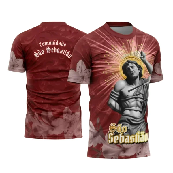 Arte Estampa Camiseta Religiosa - Vermelha - São Sebastião - Religião - 2025 - Festejo e Devoção - 2025