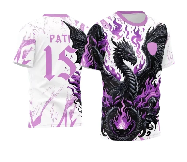 Camisa Interclasse Escolar Tema Dragão Negro com Chamas | Doces Desenhos