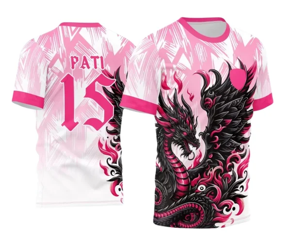 Camisa Interclasse Escolar Tema Dragão Negro com Chamas | Doces Desenhos