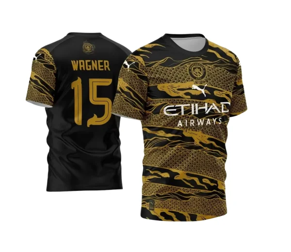 Arte Vetor Camisa Manchester City Year The Dragon 2024  Preta Dourada