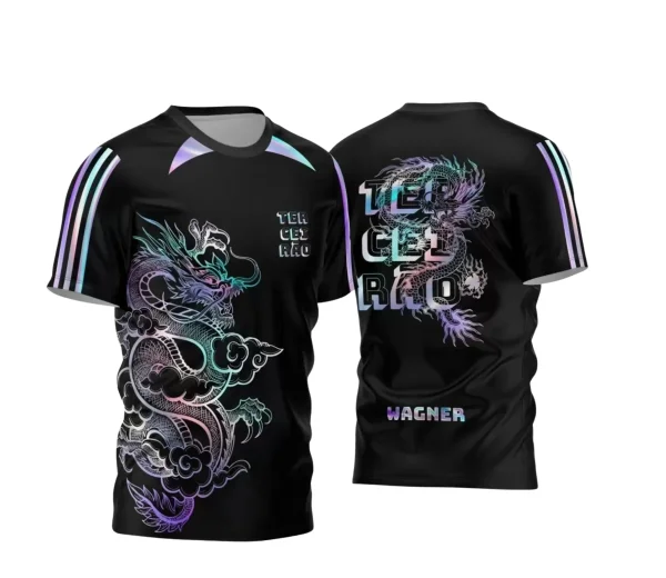 Arte Vetor Camisa Preta - Interclasse 2024 - Terceirão 2024 - Time Amador 2024 - Dragão Holográfico