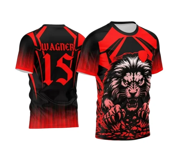 Arte Vetor Camisa Preta e Vermelha - Interclasse 2024 - Jogos Internos 2024 - Leão