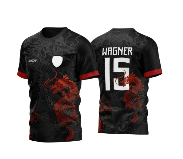 Arte Vetor Camisa Preta e Vermelha - Interclasse 2024 - Jogos Internos 2024 - Time Amador 2024 - Dragão 