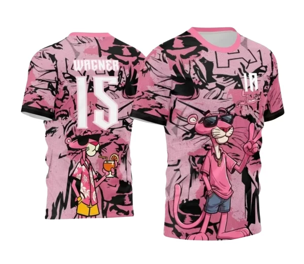 Camisa Interclasse Escolar Tema Pantera Cor-de-Rosa