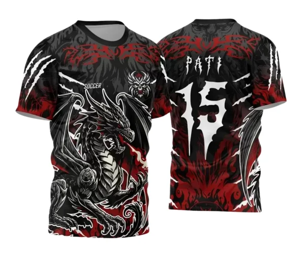 Camisa Interclasse Personalizada – Dragão Vermelha Preta
