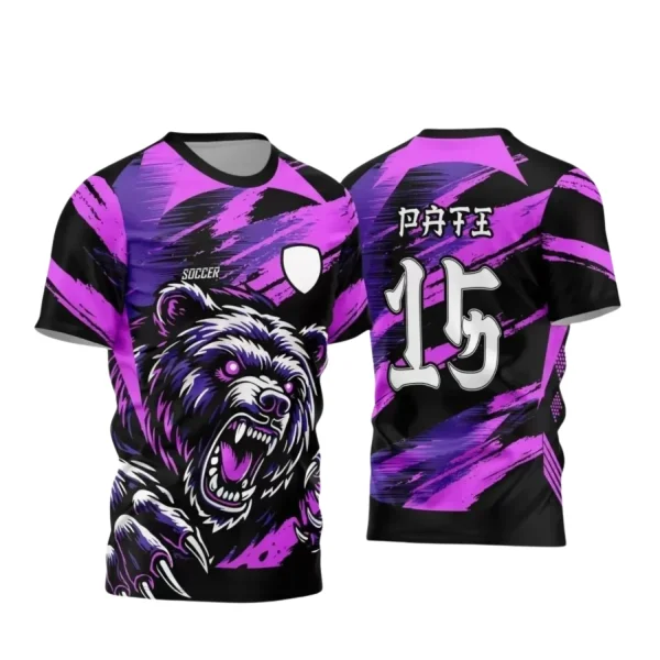 Arte Vetor - Camisa de Interclasse Preta e Roxa - Jogos Internos - Urso - 2024 - 2025
