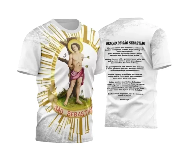 Camiseta Católica – São Sebastião com Estampa Religiosa