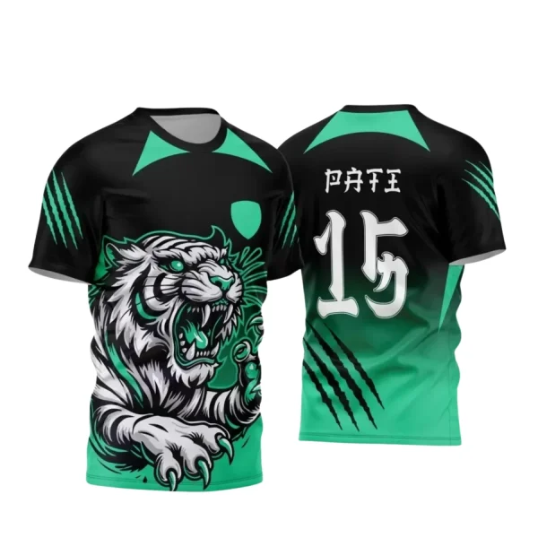 Camisa de Interclasse Preta e Verde – Arte Vetor com Tigre