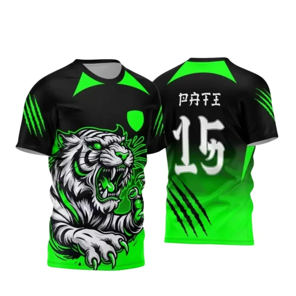 Camisa de Interclasse Preta e Verde – Arte Vetor com Tigre