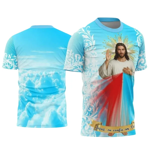 Camiseta de Religião: Jesus Misericordioso na Estampa