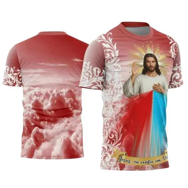 Camiseta de Religião: Jesus Misericordioso na Estampa